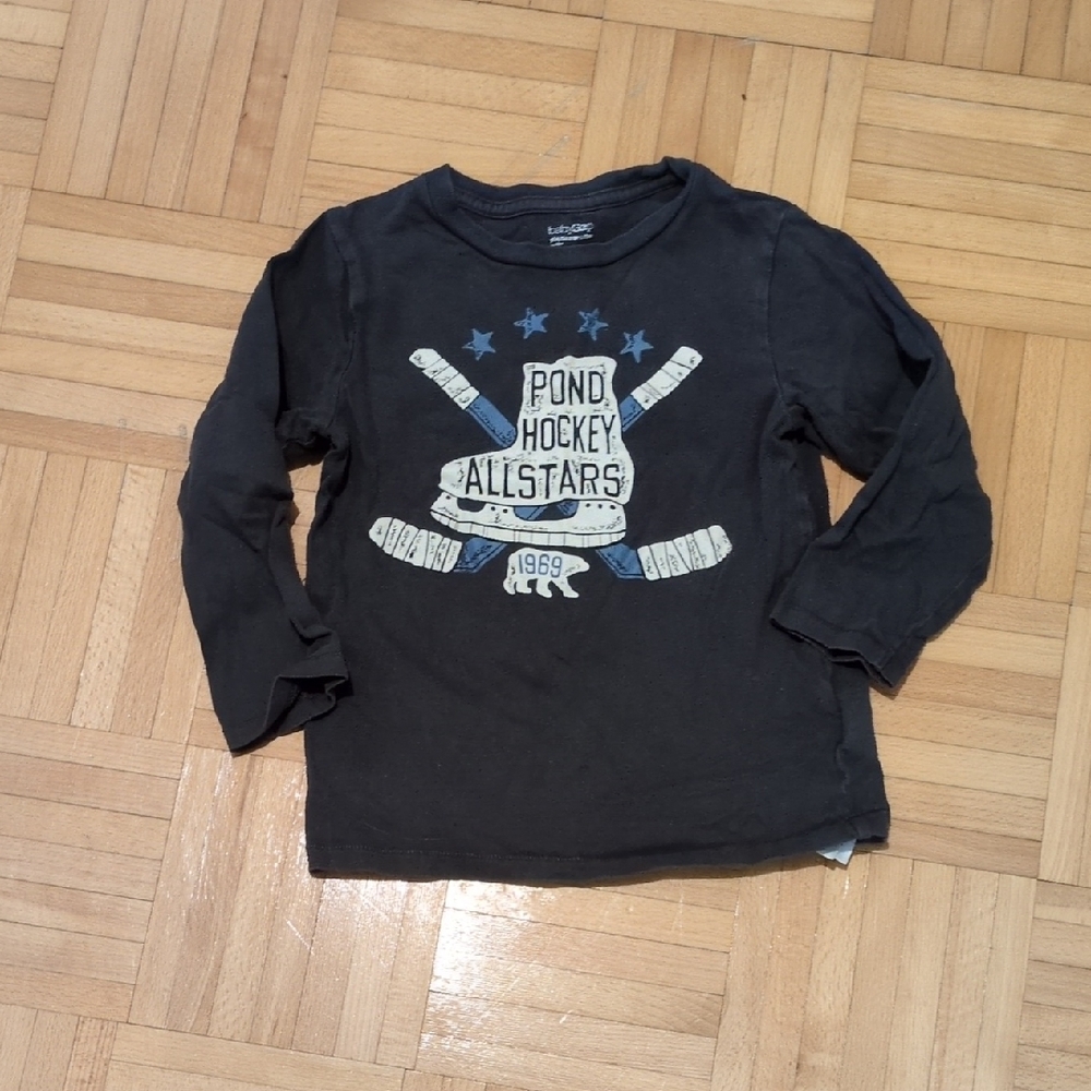 GAP Kids Long Sleeve Tee - Black with Blue and White Hockey Design